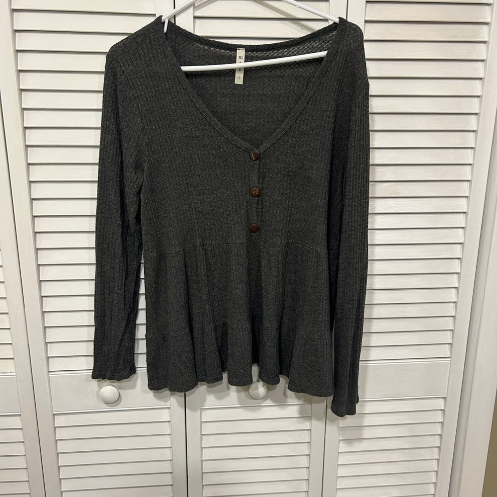 Babydoll Dark Gray Long Sleeve Top